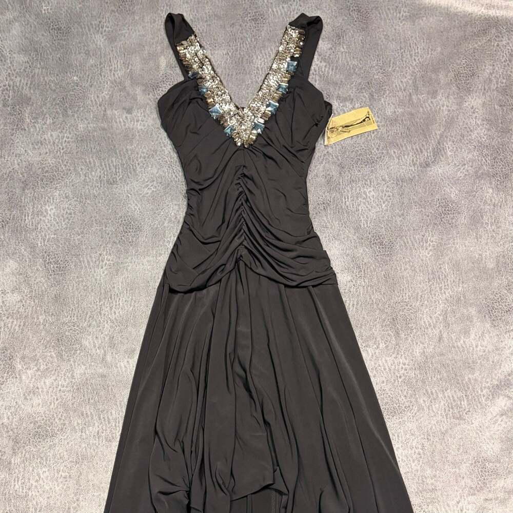 NWT Vintage Black Ruched Embellished Dress